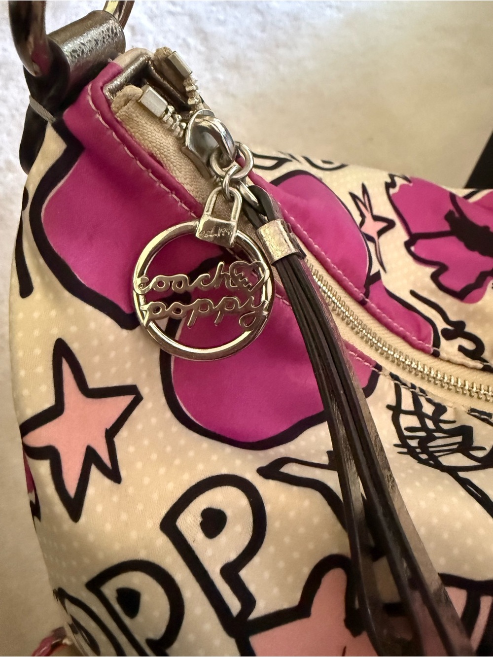 Coach poppy Y2K vintage Floral graffiti Pop Pink Hobo Bag - Picture 6 of 10